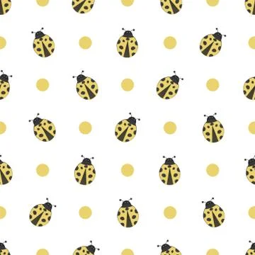 Yellow Ladybird Seamless Pattern Vector Stock Illustration