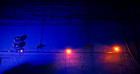 Yellow lanterns hanging on long chains in nightclub against a brick wall. Stock Footage 220881323