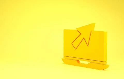 Yellow Laptop and cursor icon isolated on yellow background. Computer noteboo 스톡 일러스트