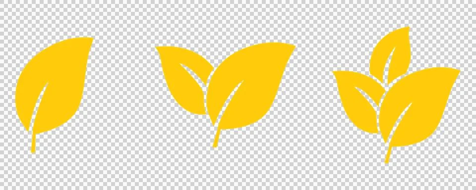 Yellow leaf icons set for eco friendly branding and sustainable design projects. Ilustración de archivo