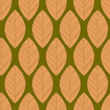 Yellow leaf outline on selenium marsh background, geometric seamless pattern, Stock Illustration