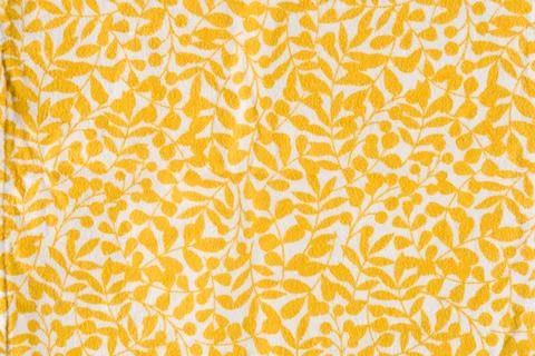 Yellow Leaf Pattern Fabric Texture With Botanical Motif and Seamless Design Stock Photos