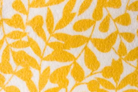 Yellow Leaf Pattern Felt Fabric Texture Close-Up, Soft Textile Background W.. Stock Photos