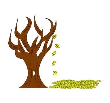 Yellow leaves falling from tree Illustrazione stock