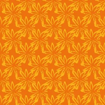 Yellow leaves seamless vector pattern on orange Stock Illustration
