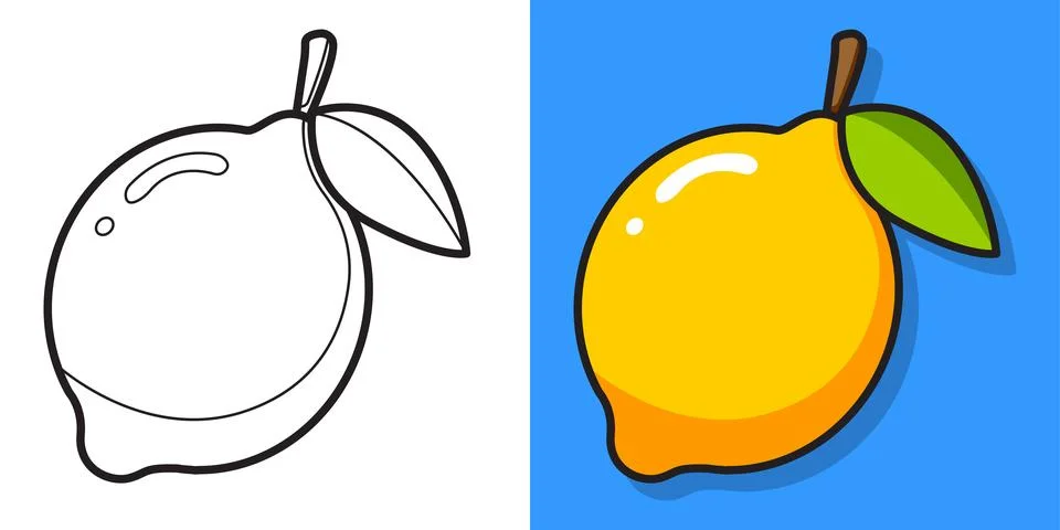 Yellow lemon on a blue background. Vector coloring book Stock Illustration