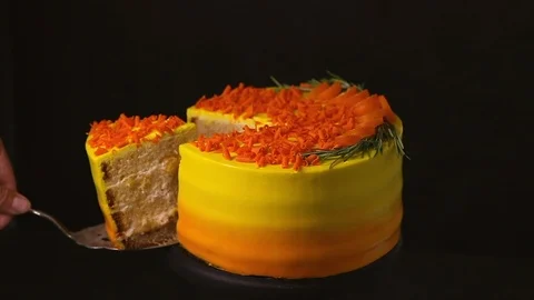 Yellow lemon cake on a stand on a dark background Stock Footage 95215871