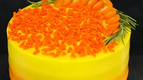 Yellow lemon cake on a stand on a dark background Stock Footage 95215889
