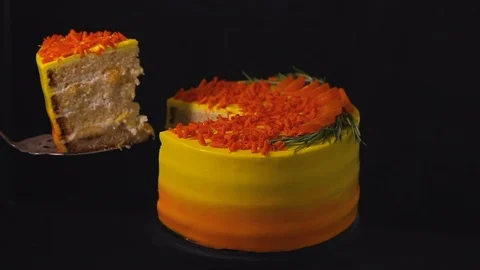 Yellow lemon cake on a stand on a dark background Stock Footage 95215891