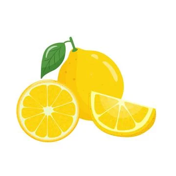 Yellow lemon citrus fruit set with slice pieces, whole and slice isolated on Stock Illustration
