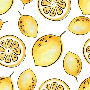 Yellow lemon fruit seamless pattern, summer background イラスト素材
