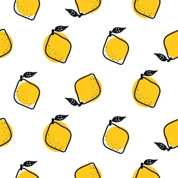 Yellow lemon with leaves vector seamless pattern Illustrazione stock