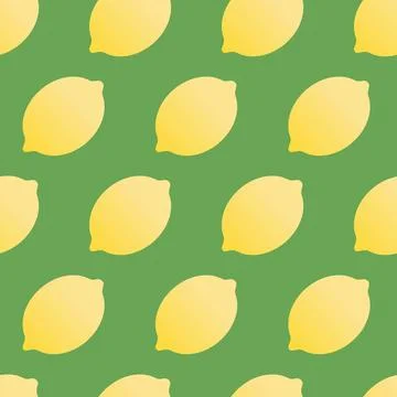 Yellow lemon. Repeating vector pattern. Endless citrus print Green background Stock Illustration