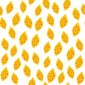 Yellow lemon seamless pattern on white background. Hand drawn citrus fruits w Illustrazione stock