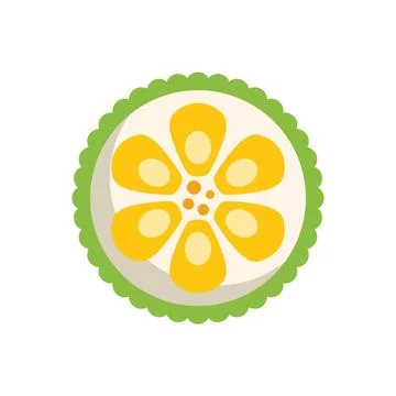 Yellow lemon slice with green border on white background Stock Illustration