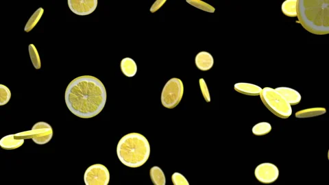 Yellow lemon slice loop particle animation Video stock 146061144