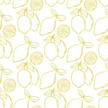 Yellow lemons hand engraved seamless pattern Ilustración de archivo