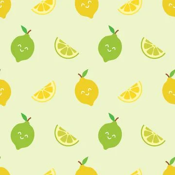 Yellow Lemons seamless repeat pattern background design Stock Illustration