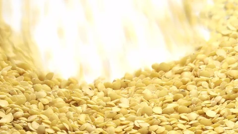 Yellow lentils on white background falling from top and filling up frame. Stock Footage 108068928