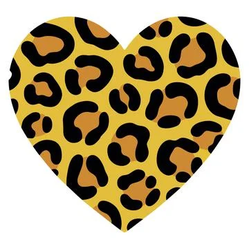 Yellow Leopard Print Heart Shape Bold Animal Pattern Love Symbol Stock Illustration