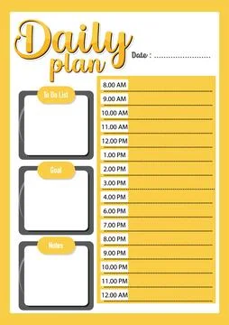 Yellow Lesson Daily Plan: Hourly Schedule Stock Illustration
