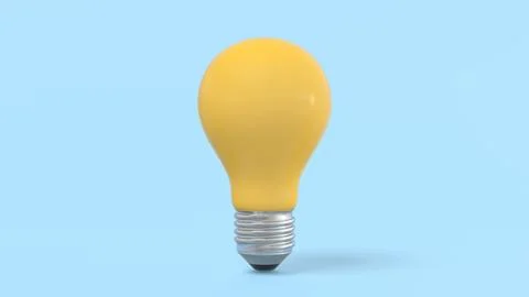 Yellow light bulb on bright blue background in pastel colors. Minimalist co.. Stock Illustration