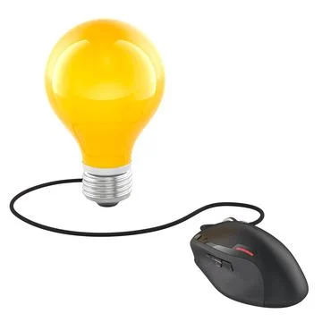 Yellow light bulb with computer mouse, Digital creativity, innovation and i.. 스톡 일러스트