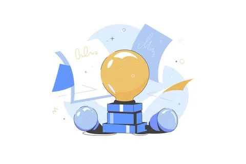 Yellow light bulb, creating new ideas and innovations. Strategy. Brainstorming Stock Illustration