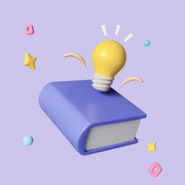 Yellow light bulb floating above of books isolated on pastel background, icon Illustrazione stock