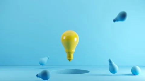 Yellow Light bulb Floating from hole . 3D animation ideas. Stock Footage 119012579