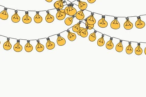 Yellow light bulb hanging continuous line art decoration.Vector Stock Illustration
