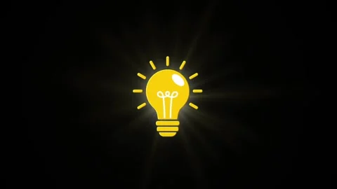 Yellow light bulb icon glowing with magic golden light trails Video stock 345815851
