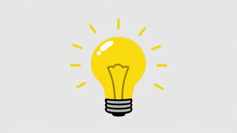 Yellow light bulb idea icon with moving rays on transparent background Stockbeeldmateriaal 332412530