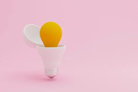Yellow light bulb inside white light bulb on pink background. Creative thinki 스톡 일러스트