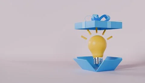 Yellow light bulb in pink gift box isolated on pink background Stock Illustration