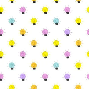 Yellow Light Bulb Seamless Pattern Background Illustration Stock Illustration