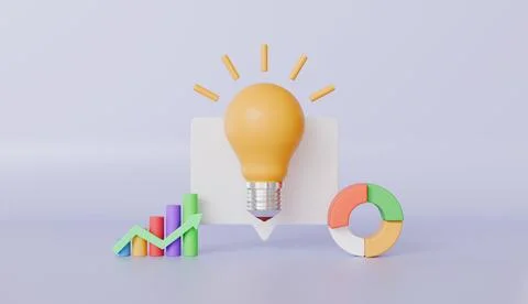 Yellow light bulb strategy chart graph analytics optimization, statistics Illustrazione stock