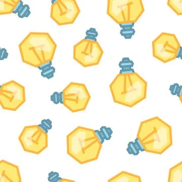 Yellow Light Bulbs seamless pattern. Color objects on white background Stock Illustration