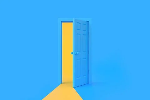 Yellow light going through the opening door in blue background room Stock Illustration