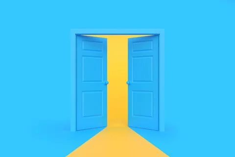 Yellow light going through the opening doors in blue background room Stock Illustration