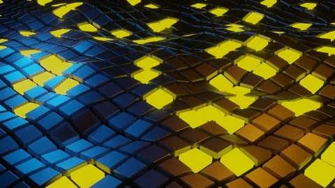 Yellow light neon blog pattern wave in blue orange light blue 3D animation. Stock Footage 124951289