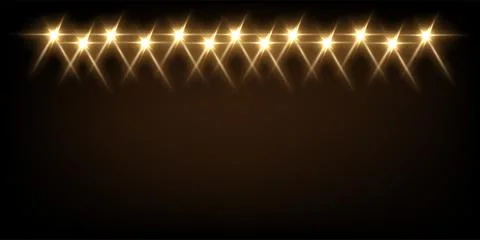 Yellow light from projectors on black background. Spotlight with beams effect on Stock Illustration