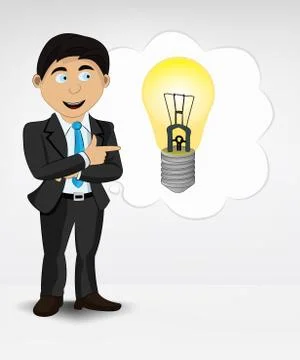Yellow lightbulb in bubble idea concept of man in suit vector illustration イラスト素材