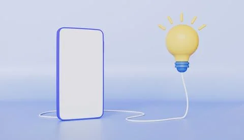 Yellow lightbulb with mobile phone, Creativity for business idea Stock Illustration