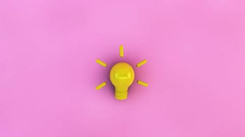 Yellow lighted bulb on a pink background. Stock Illustration