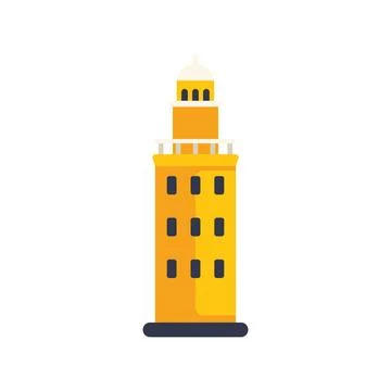 Yellow lighthouse guiding ships with bright light at night Stock Illustration