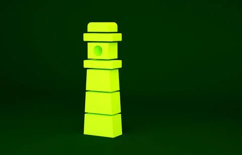 Yellow Lighthouse icon isolated on green background. Minimalism concept. 3d i Stock Illustration
