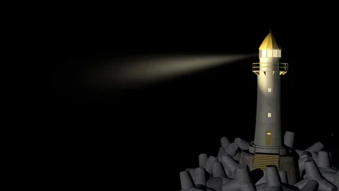 Yellow lighthouse at night Stock Footage 78961832