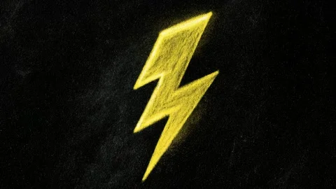 Yellow lightning bolt icon on black textured background, stylized abstract .. Stockbeeldmateriaal 342046109