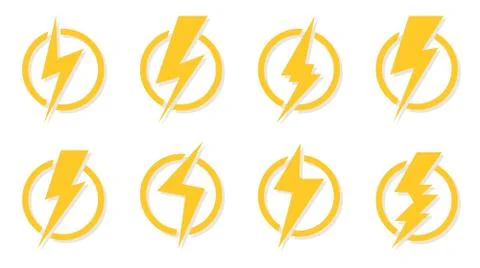 Yellow lightning bolt icon flash circle vector set Stock Illustration